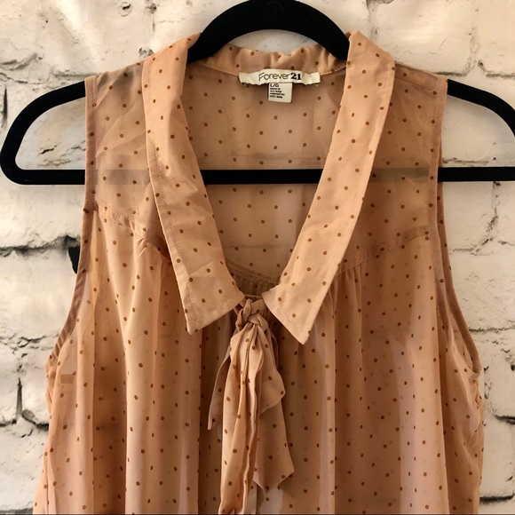 Forever 21| Pink Polka Dot Tie Up Button-Front Top - Picture 2 of 4